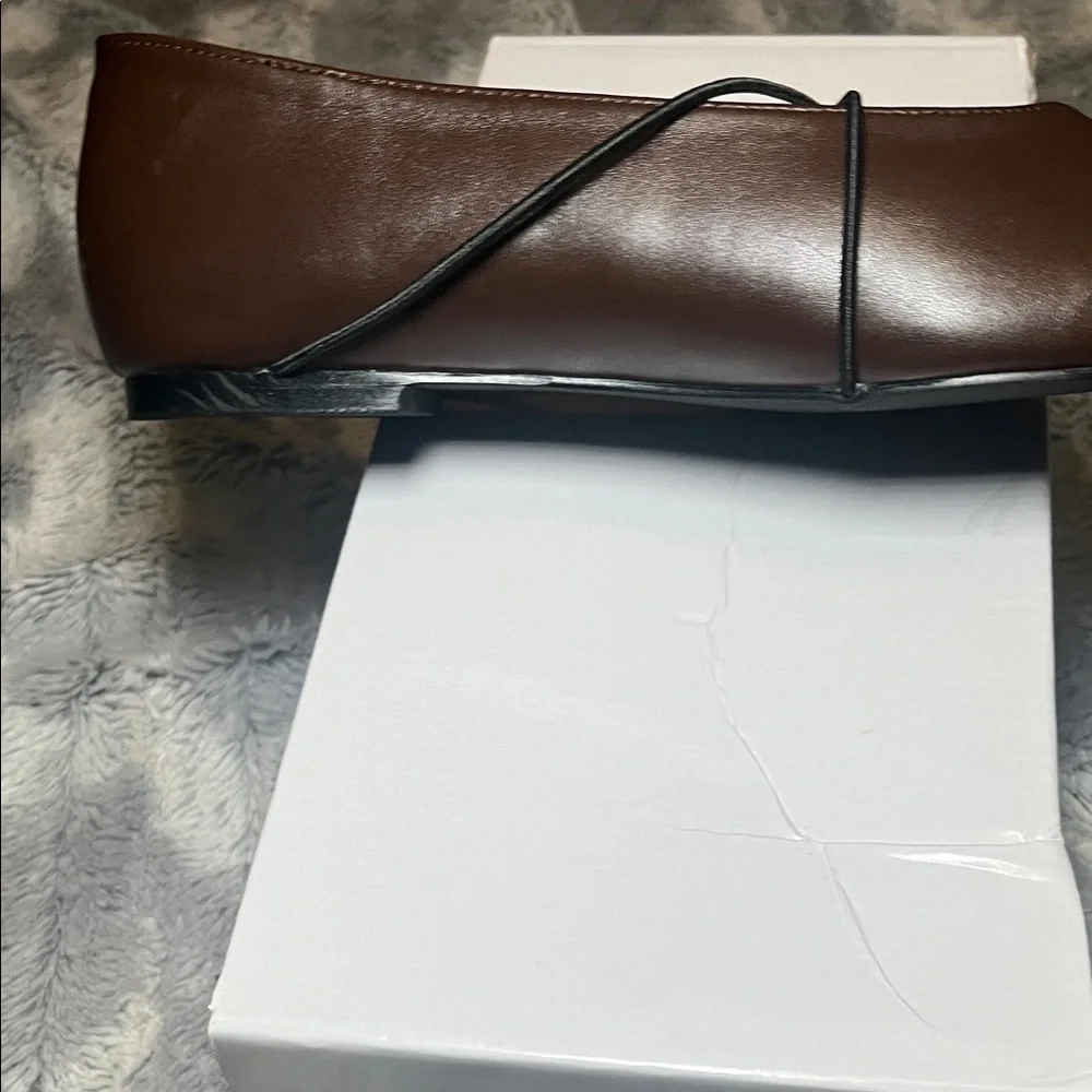 Brown Square-Toe Crisscross Strap Flats - Picture 11 of 17